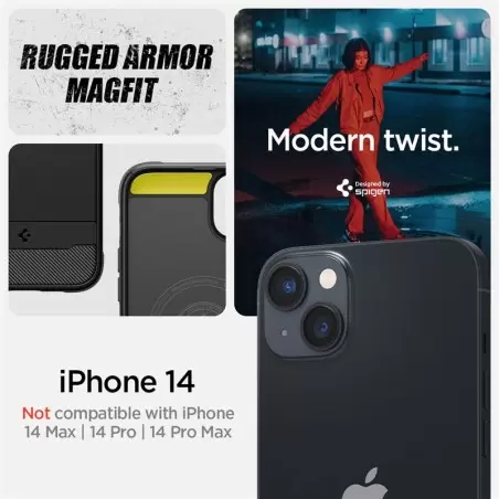 Spigen Rugged Armor MagSafe, matēts melns - iPhone 14