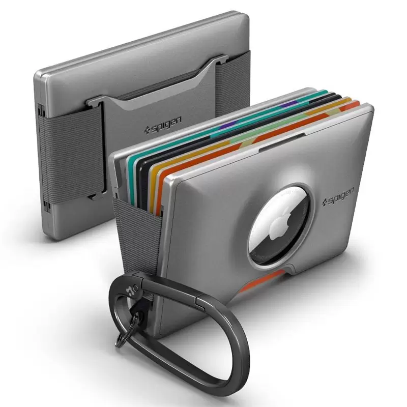 Kortelių dėklas-piniginė Spigen Wallet S Card Holder with Card Key Ring, gunmetal - AirTag