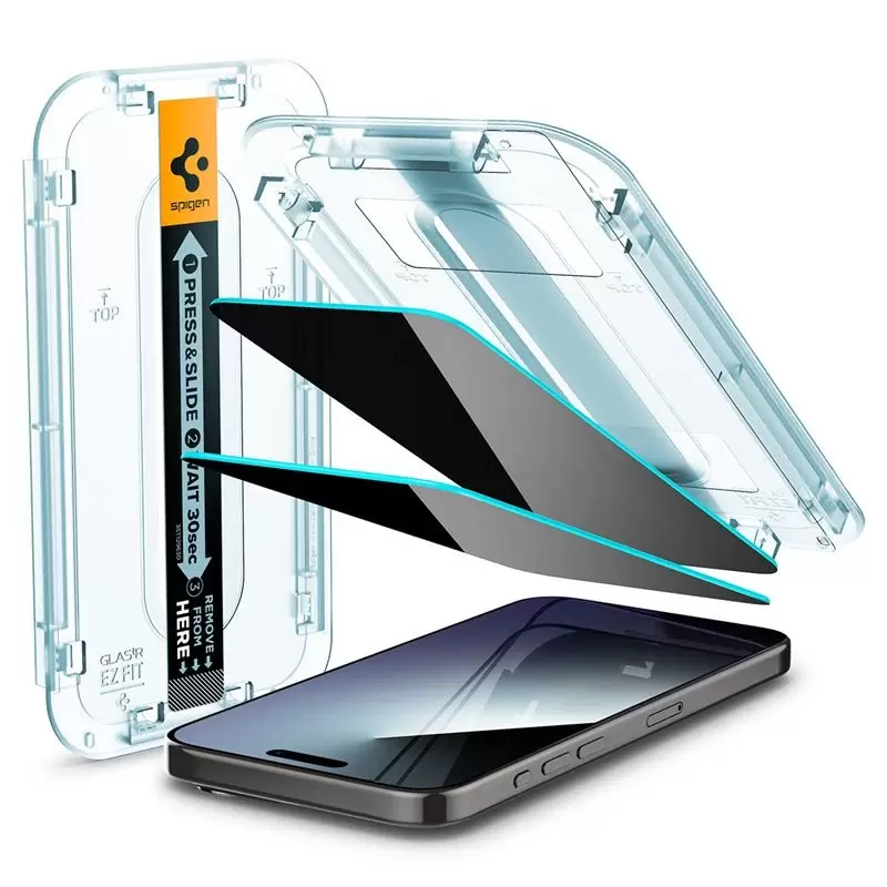 Apsauginis stiklas Spigen Stiklas tR EZ Fit (Privacy) 2-pack, skaidrus - iPhone 15 Pro