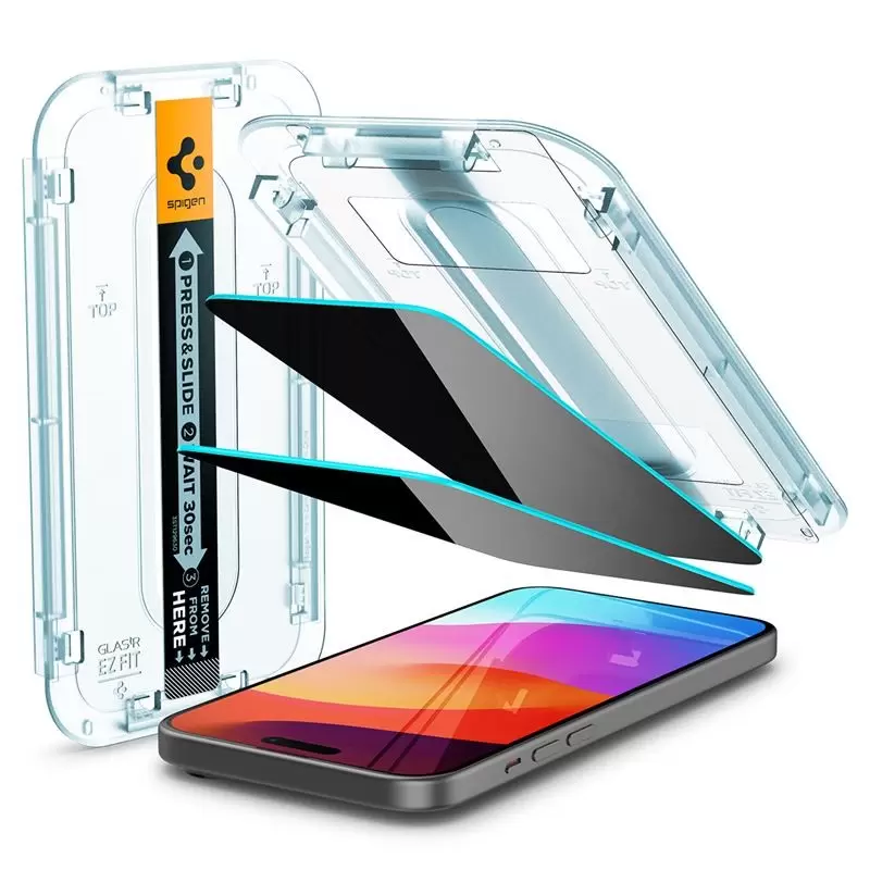Apsauginis stiklas Spigen Glass tR EZ Fit (Privacy) 2 Pack, transparency - iPhone 16/15 Plus