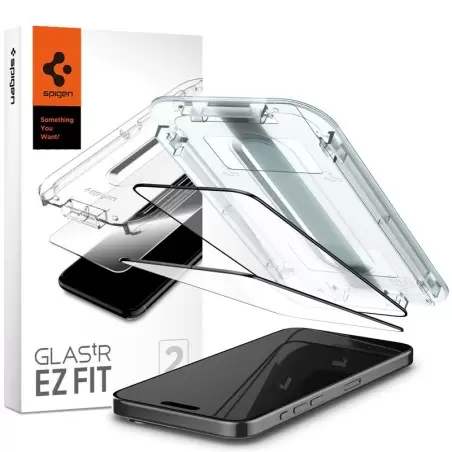 Apsauginis stiklas Apsauginis stiklas Spigen Glass tR EZ Fit 2 Pack, FC Black - iPhone 15 Pro Max