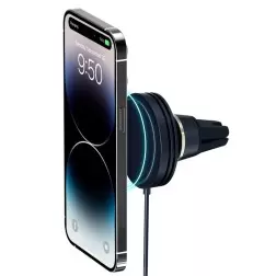 "Velox Mini" yra kompaktiškas belaidis iPhone laikiklis tvirtinamas į automobilio oro ventiliacijos groteles