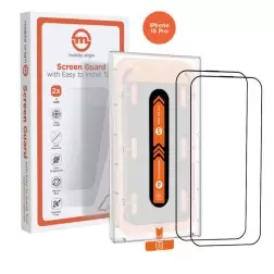 Mobile Origin "Orange" ekrano apsauga "iPhone 15 Pro" su lengvai naudojamu aplikatoriumi, 2 vnt. paketėje