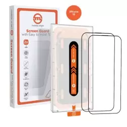 Mobile Origin Oranžinė ekrano apsauga "iPhone 15" su lengvai naudojamu aplikatoriumi, 2 paketas