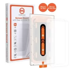 Mobile Origin "Orange" ekrano apsauga iPhone 15 Pro Max/15 Plus su lengvai naudojamu aplikatoriumi, 2 pakete