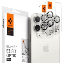Spigen Stiklas tR EZ Fit Optik Pro 2 paketas, baltas titanas - iPhone 15 Pro/15 Pro Max