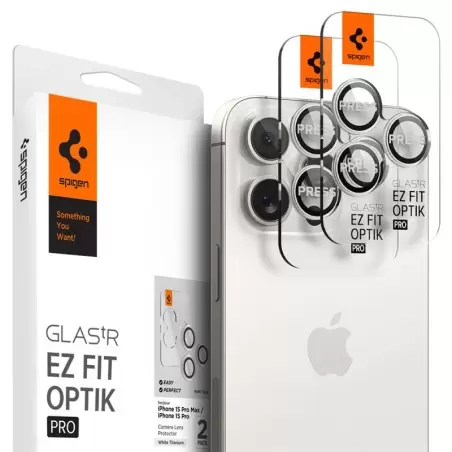 Spigen Glass tR EZ Fit Optik Pro 2 Pack, white titanium - iPhone 16/15 Pro/ 16/15 Pro Max