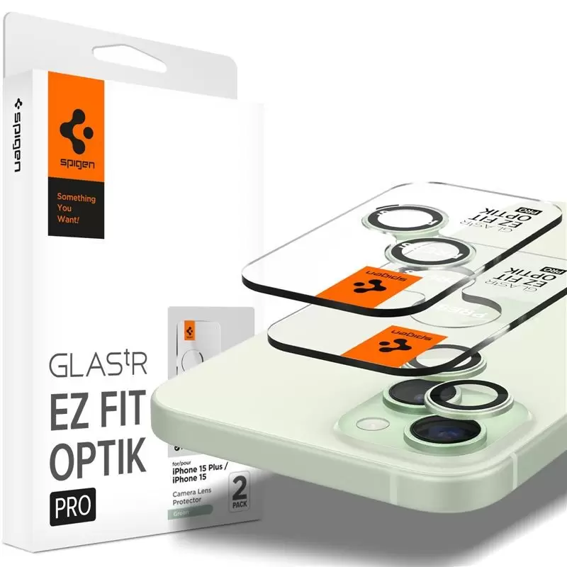 Spigen stiklas tR EZ Fit Optik Pro 2 paketas, žalias - iPhone 15/15 Plus/14/14 Plus