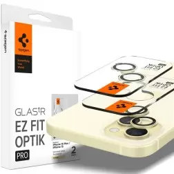 Spigen Stiklas tR EZ Fit Optik Pro 2 paketas, geltona - iPhone 15/15 Plus/14/14 Plus