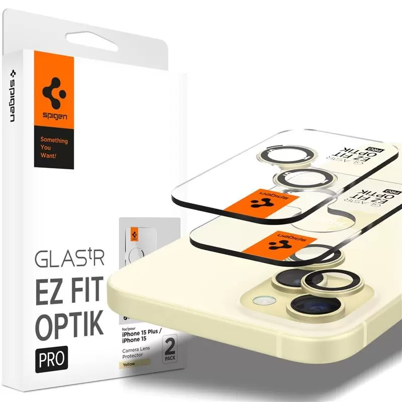 Spigen Glass tR EZ Fit Optik Pro 2 Pack, yellow - iPhone 15/15 Plus/14/14 Plus