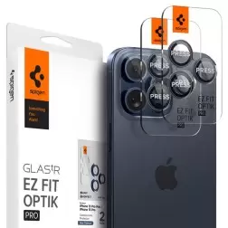 Spigen Stiklas tR EZ Fit Optik Pro 2 paketas, mėlynas titan - iPhone 15 Pro/15 Pro Max