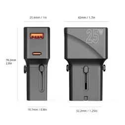 Mobile Origin Travel adapter 25W, EU/US/UK/AU, black