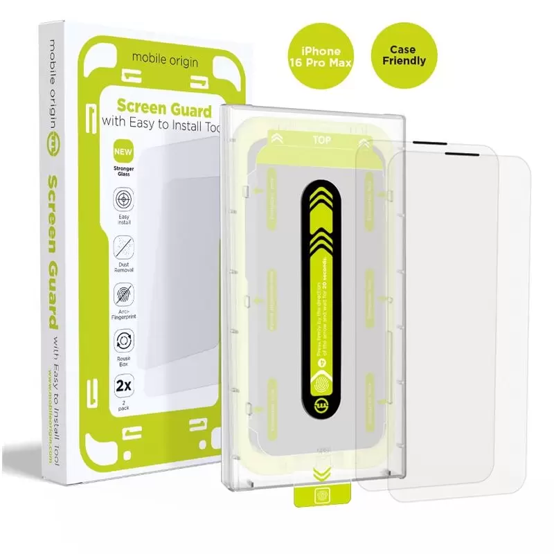 Mobile Origin Screen Guard with easy applicator, 2 pack - iPhone 16 Pro Max