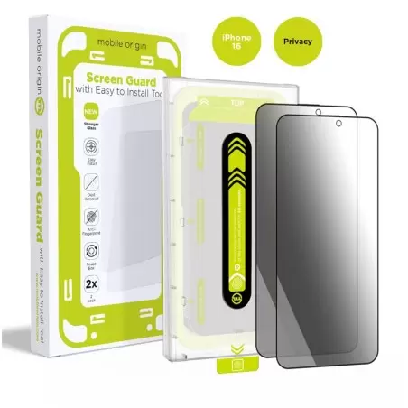 Apsauginis stiklas Mobile Origin Screen Guard Privacy with easy applicator, 2 pack - iPhone 16