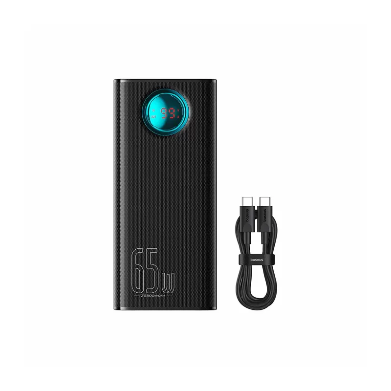 Kelionėms lėktuvu pritaikytas powerbank Baseus Amblight, 65W, 26800mAh Kelionėms lėktuvu pritaikytas powerbank Baseus Amblight, 65W, 26800mAh