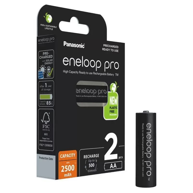 Įkraunamos baterijos Panasonic eneloop pro HR6 2500 mAh (AA), 2 bat./pak.