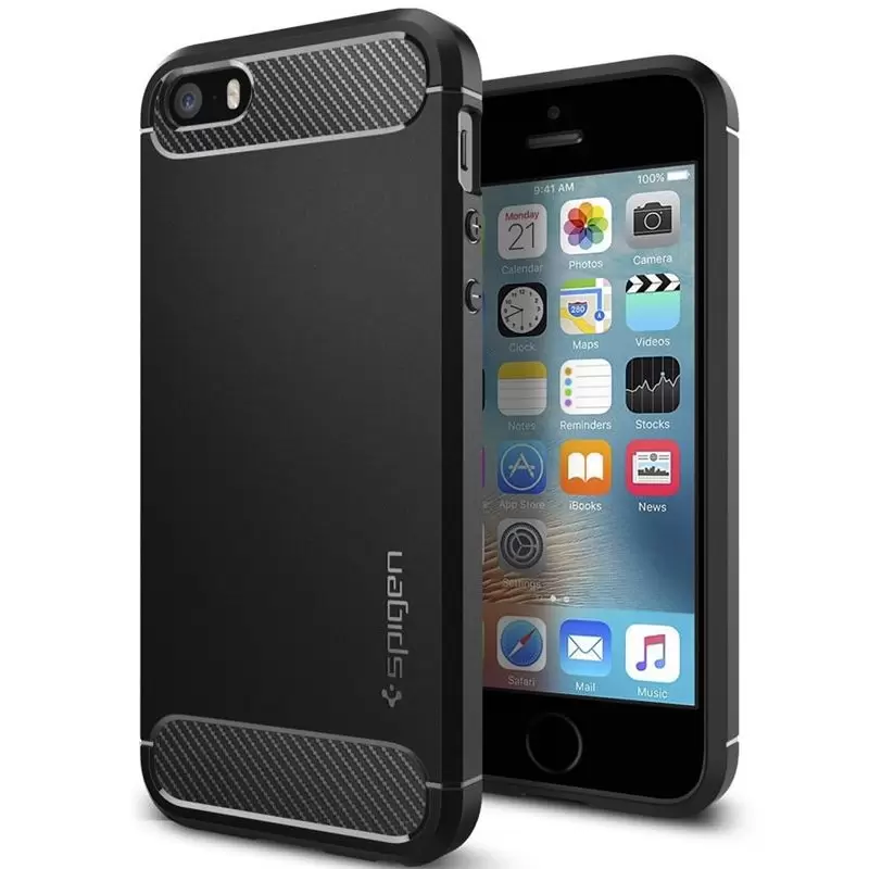 Spigen Rugged Armor, black - iPhone SE 2016/5s/5