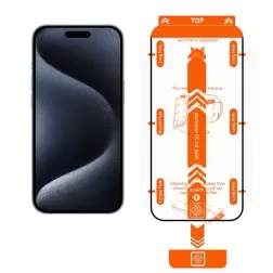 Mobile Origin "Orange Screen Guard iPhone 15 Plus" su lengvai naudojamu aplikatoriumi, 2 paketas