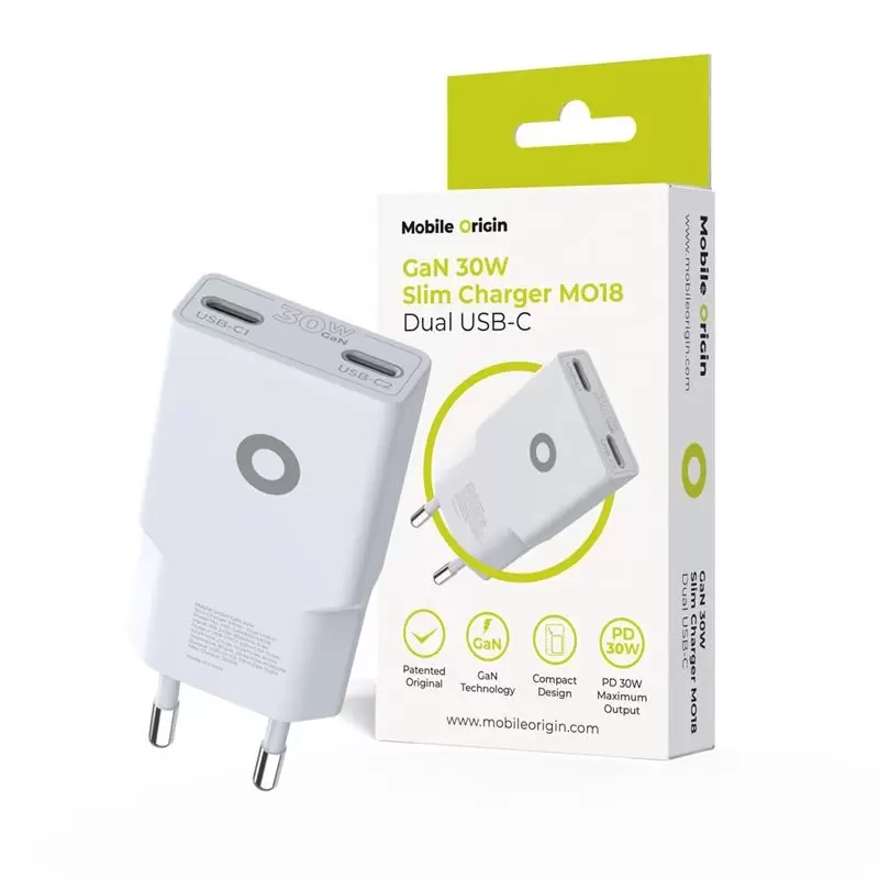 Mobile Origin GaN 30W Slim Charger MO18 - Dual USB-C Mobile Origin GaN 30W Slim Charger MO18 - Dual USB-C