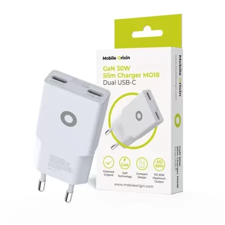 Mobile Origin GaN 30W Slim Charger MO18 - Dual USB-C