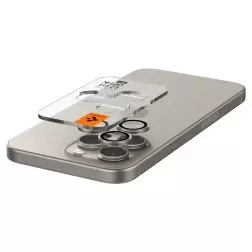 Spigen Stiklas tR EZ Fit Optik Pro 2 Pakas, natūralus titanis - iPhone 15 Pro/15 Pro Max