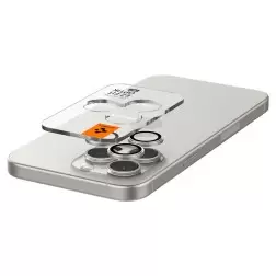 Spigen Stiklas tR EZ Fit Optik Pro 2 paketas, baltas titanas - iPhone 15 Pro/15 Pro Max