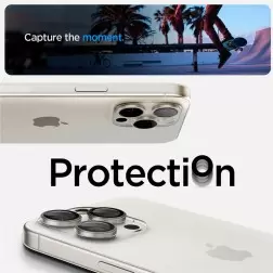 Spigen Stiklas tR EZ Fit Optik Pro 2 paketas, baltas titanas - iPhone 15 Pro/15 Pro Max