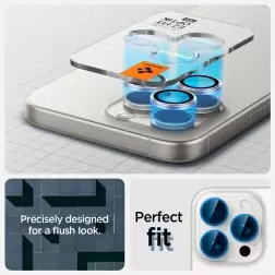 Spigen Stiklas tR EZ Fit Optik Pro 2 paketas, baltas titanas - iPhone 15 Pro/15 Pro Max