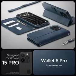 Spigen Wallet S Pro, mėlynas - iPhone 15 Pro