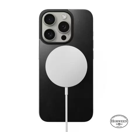 Nomad Magnetic Horween Leather Back, black - iPhone 15 Pro