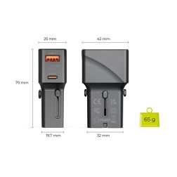 Mobile Origin Travel adapter 25W, EU/US/UK/AU, black