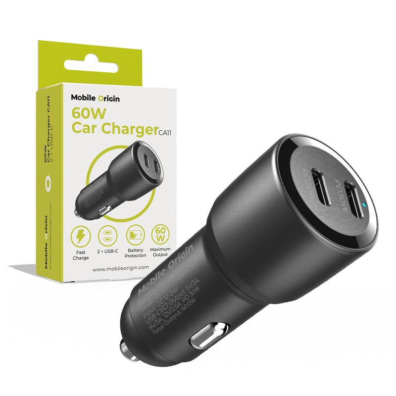 Mobile Origin Car Charger 60W 2 USB-C, CA11 Mobile Origin Car Charger 60W 2 USB-C, CA11