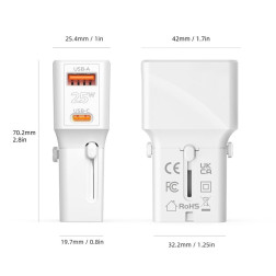 Mobile Origin Travel adapter 25W, EU/US/UK/AU, white