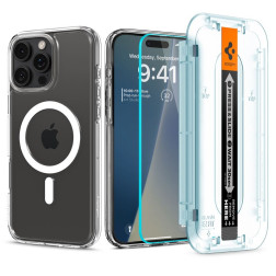 Spigen Ultra Hybrid MagSafe, white + Glass tR EZ Fit Pack - iPhone 16 Pro Max