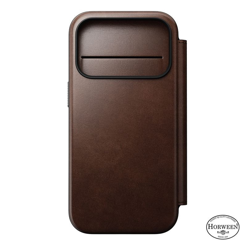 Dėklas Nomad Modern Leather Folio, rustic brown (Horween) - iPhone 17 Pro Dėklas Nomad Modern Leather Folio, rustic brown (Horween) - iPhone 17 Pro
