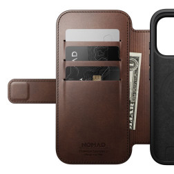 Dėklas Nomad Modern Leather Folio, rustic brown (Horween) - iPhone 17 Pro