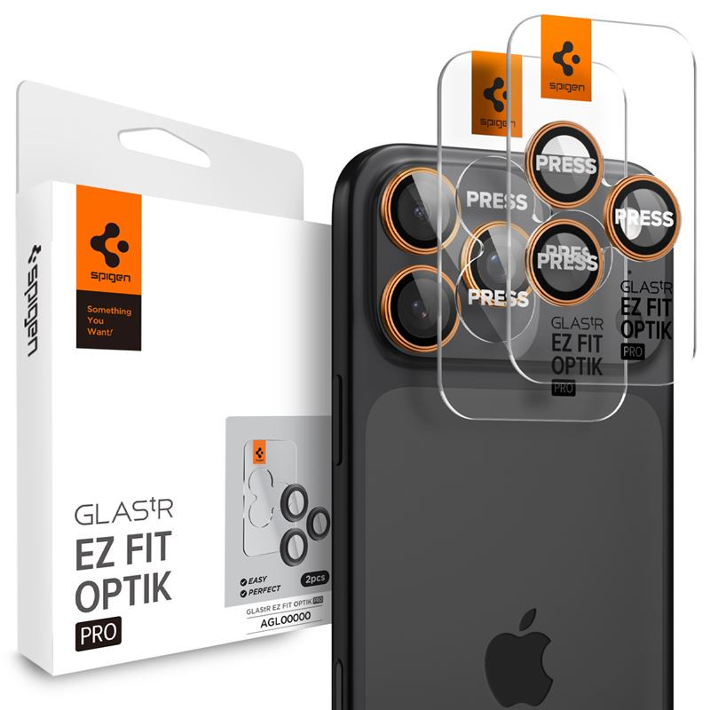 Kamerų apsauga Spigen Glass tR EZ Fit Optik Pro 2 Pack, orange - iPhone 17/16/15/14 Pro / 17/16/15/14 Pro Max