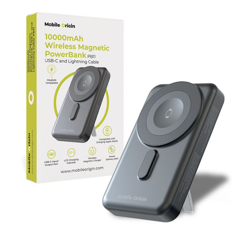 Mobile Origin Wireless Magnetic PowerBank 10000mAh, USB-C and Lightning Cable PB11 Mobile Origin Wireless Magnetic PowerBank 10000mAh, USB-C and Lightning Cable PB11