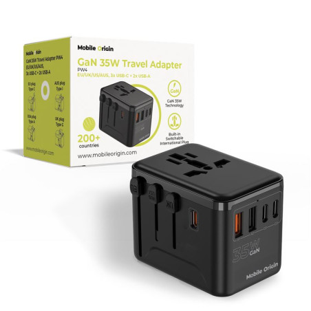 Mobile Origin GaN 35W Travel Adapter PW4 EU/UK/US/AUS, 3x USB-C + 2x USB-AÂ&nbsp;