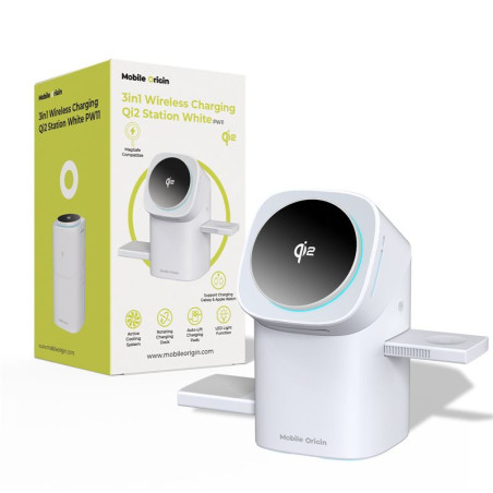 Mobile Origin 3in1 Wireless Charging Qi2 Station PW11, white