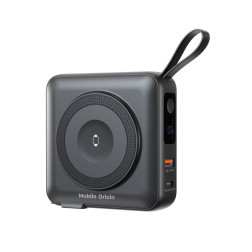 Mobile Origin Powerbank & Travel Charger, Lightning/USB-C Cable, MagSafe AW/iPhone Compatible, black