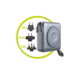 Mobile Origin Powerbank & Travel Charger, Lightning/USB-C Cable, MagSafe/AW/iPhone Compatible, grey