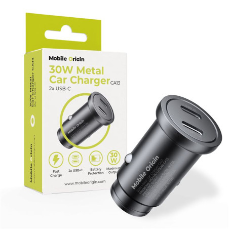Mobile Origin Metal Car Charger 30W, CA13 - 2x USB-C