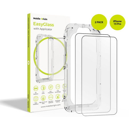 Mobile Origin EasyGlass with Applicator iPhone 15 Pro, 2 pack